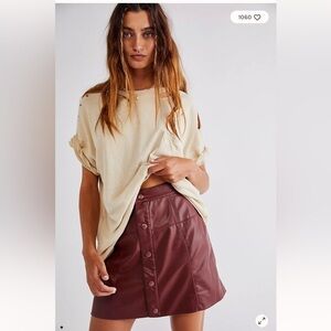 Free People Maisie Vegan Leather Burgundy Button-Front Mini Skirt